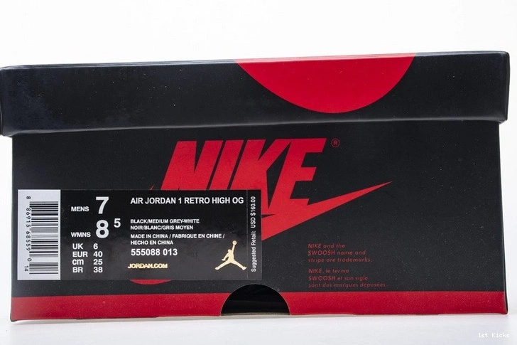 High OG Black Jordan Gray Retro Shadow 555088-013  1 Air 0324